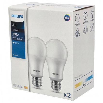 ΣΕΤ 2x Λαμπτήρας LED Philips A67 E27/13W/230V 4000K