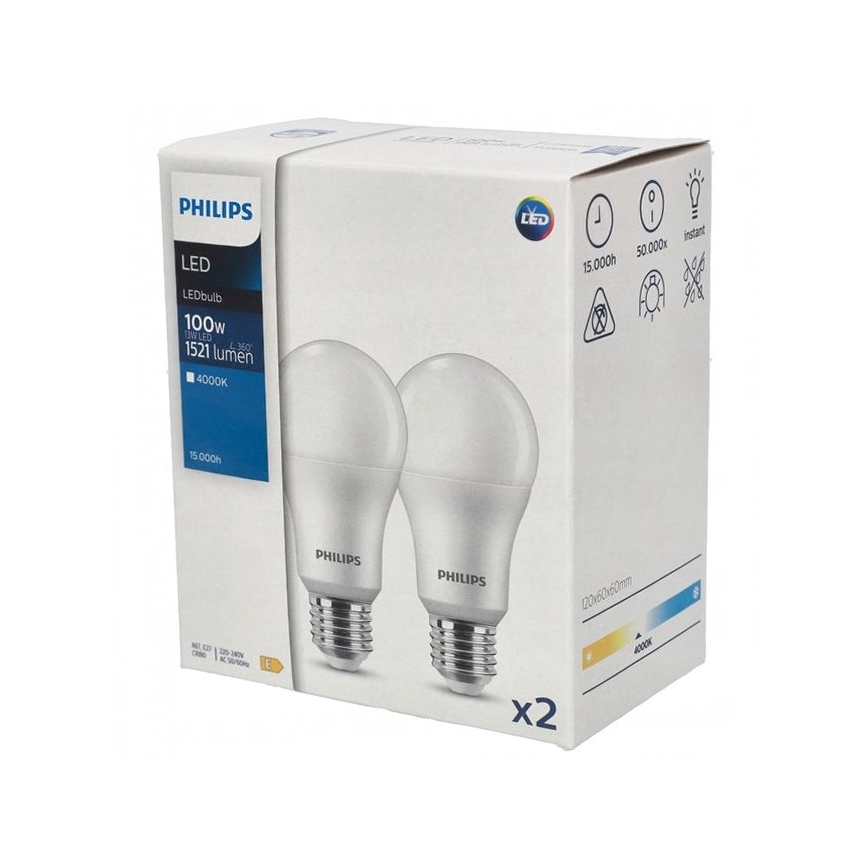ΣΕΤ 2x Λαμπτήρας LED Philips A67 E27/13W/230V 4000K