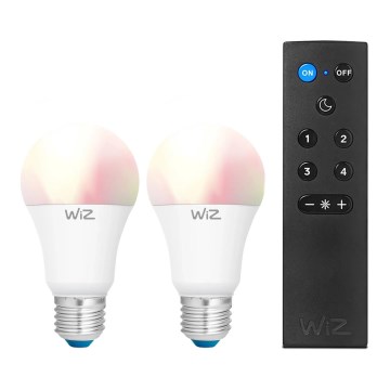 Σετ 2x λαμπτήρες LED RGBW ρυθμιζόμενοι A60 E27/9W/230V 2200-6500K Wi-Fi + τηλεχειριστήριο - WiZ