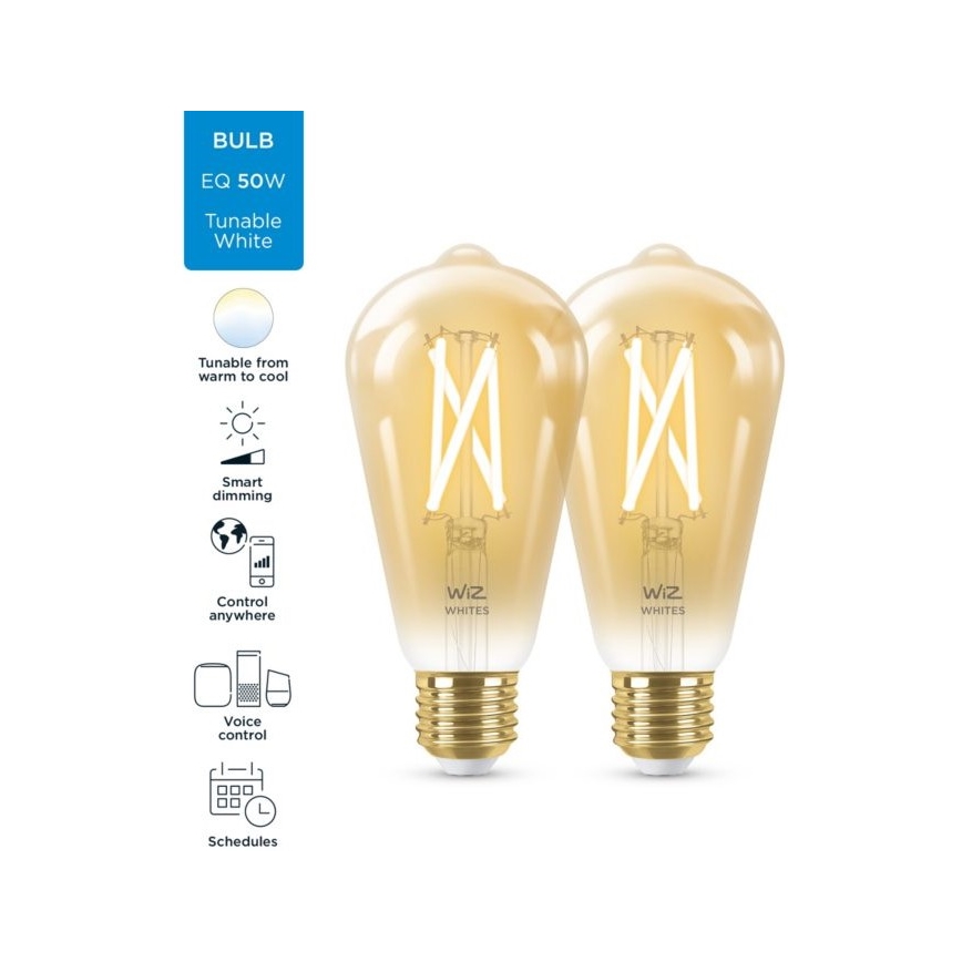 ΣΕΤ 2x Λάμπες LED Dimmable VINTAGE FILAMENT ST64 E27/6,7W/230V 2000-5000K Wi-Fi - WiZ