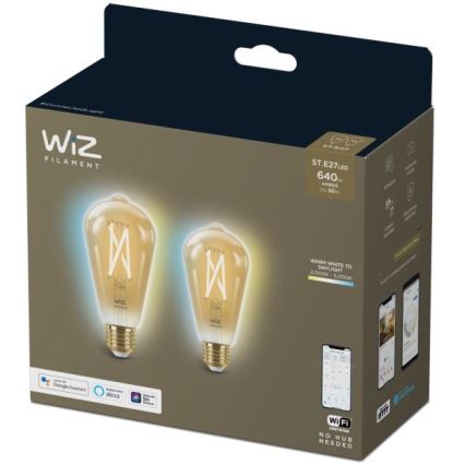 ΣΕΤ 2x Λάμπες LED Dimmable VINTAGE FILAMENT ST64 E27/6,7W/230V 2000-5000K Wi-Fi - WiZ