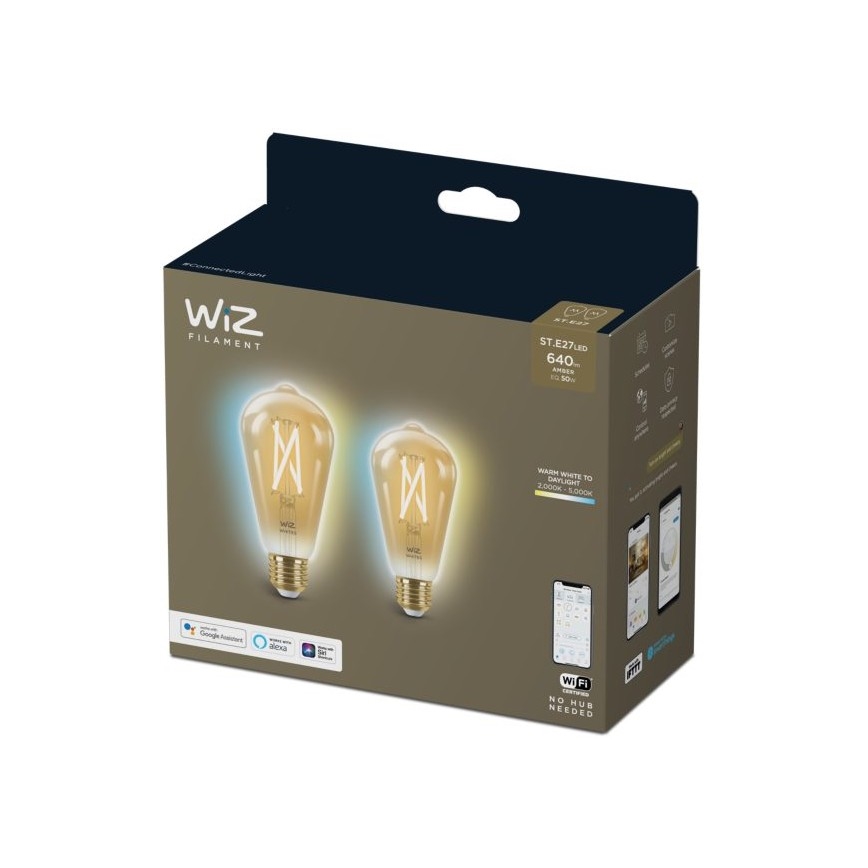 ΣΕΤ 2x Λάμπες LED Dimmable VINTAGE FILAMENT ST64 E27/6,7W/230V 2000-5000K Wi-Fi - WiZ