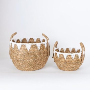 ΣΕΤ 2x Καλάθι ψάθινο μπεζ/λευκό 32x16,5x18/24x23,5x26 cm