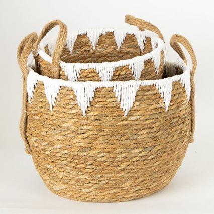 ΣΕΤ 2x Καλάθι ψάθινο μπεζ/λευκό 32x16,5x18/24x23,5x26 cm