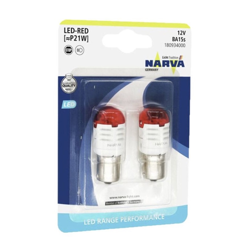 ΣΕΤ 2x LED Λάμπα αυτοκινήτου P21W BA15s/1,75W/12V κόκκινο - Narva 18093RPNVAB2
