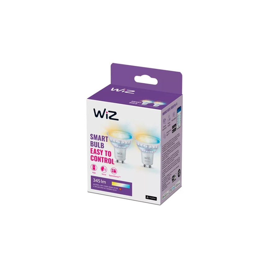 ΣΕΤ 2x LED Ρυθμιζόμενη λάμπα PAR16 GU10/4,7W/230V 2700-6500K CRI 90 Wi-Fi - WiZ