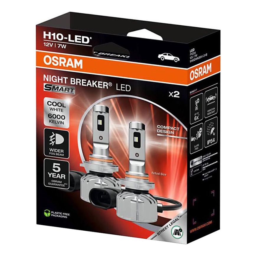 Σετ 2x LED λαμπτήρων αυτοκινήτου NIGHT BREAKER SMART H10 PY20d/7W/12V 6000K - Osram