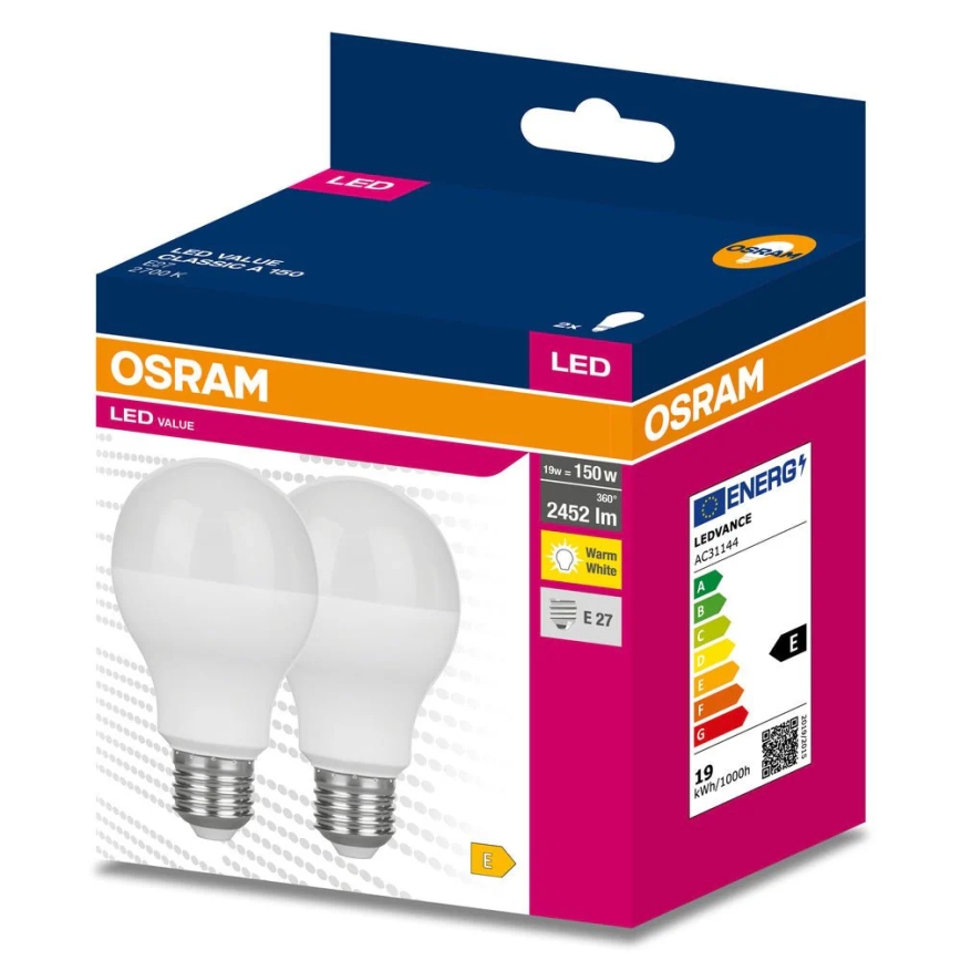 Σετ 2x LED λαμπτήρων VALUE CLASSIC E27/19W/230V 2700K - Osram