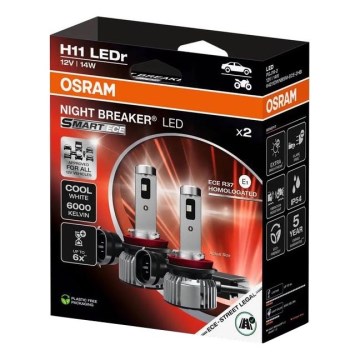 Σετ 2x LED λαμπτήρες αυτοκινήτου NIGHT BREAKER SMART H11 PGJ19-2/14W/12V 6000K - Osram