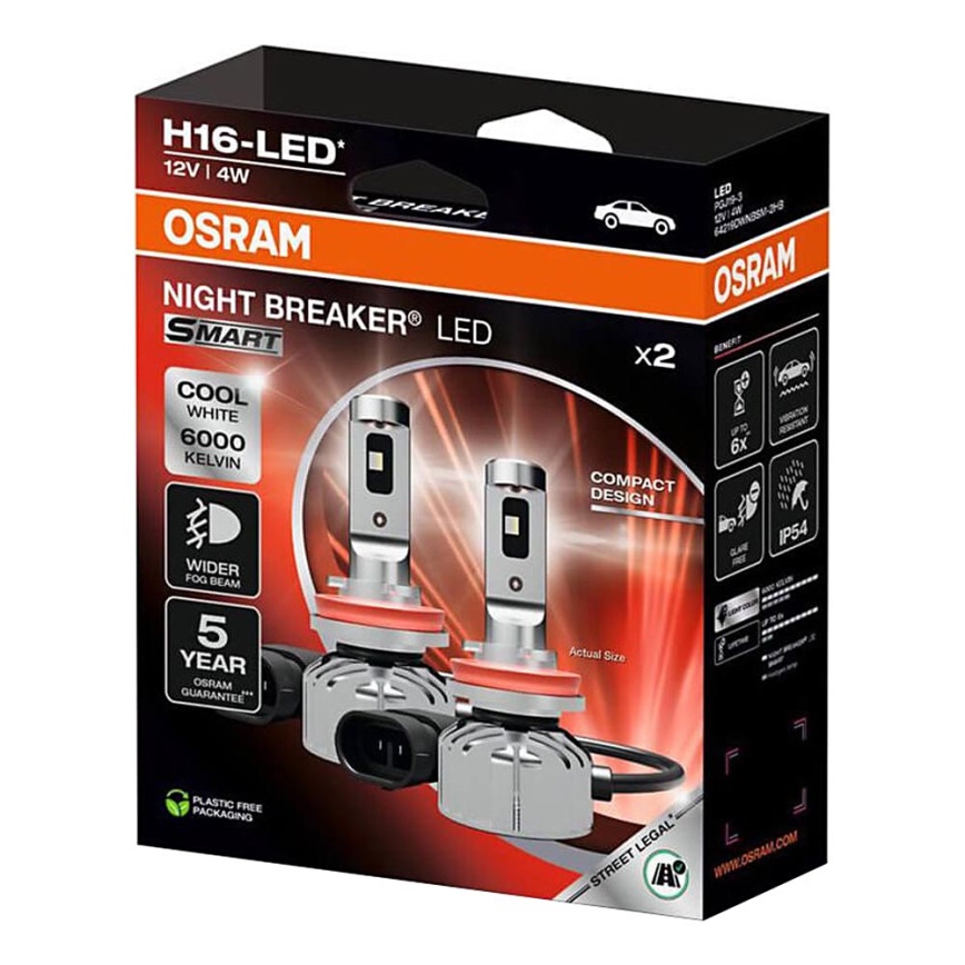 Σετ 2x LED λαμπτήρες αυτοκινήτου NIGHT BREAKER SMART H16 PGJ19-3/4W/12V 6000K - Osram
