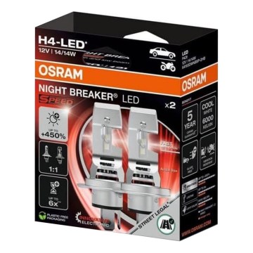 Σετ 2x LED λάμπες αυτοκινήτου NIGHT BREAKER SPEED H4 P43T/14W/12V 6000K - Osram