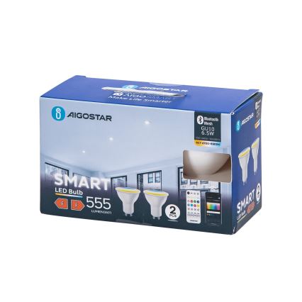 Σετ 2 τεμαχίων ρυθμιζόμενων λαμπτήρων LED MESH Smart GU10/6,5W/230V 2700-6500K + τηλεχειριστήριο - Aigostar