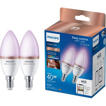 Σετ 2x LED RGB ρυθμιζόμενη λάμπα Philips SMART C37 E14/4,9W/230V 2200-6500K CRI 90