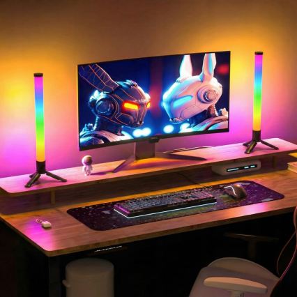 Σετ 2x LED RGBIC ρυθμιζόμενη επιτραπέζια λάμπα LED/5W/5V μαύρη + τηλεχειριστήριο