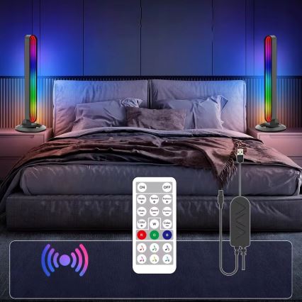 Σετ 2x LED RGBIC ρυθμιζόμενο επιτραπέζιο φωτιστικό LED/5W/5V μαύρο + τηλεχειριστήριο