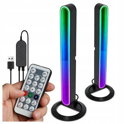 Σετ 2x LED RGBIC ρυθμιζόμενο επιτραπέζιο φωτιστικό LED/5W/5V μαύρο + τηλεχειριστήριο