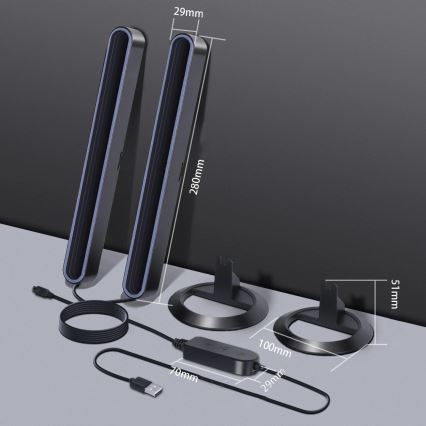 Σετ 2x LED RGBIC ρυθμιζόμενο επιτραπέζιο φωτιστικό LED/5W/5V μαύρο + τηλεχειριστήριο