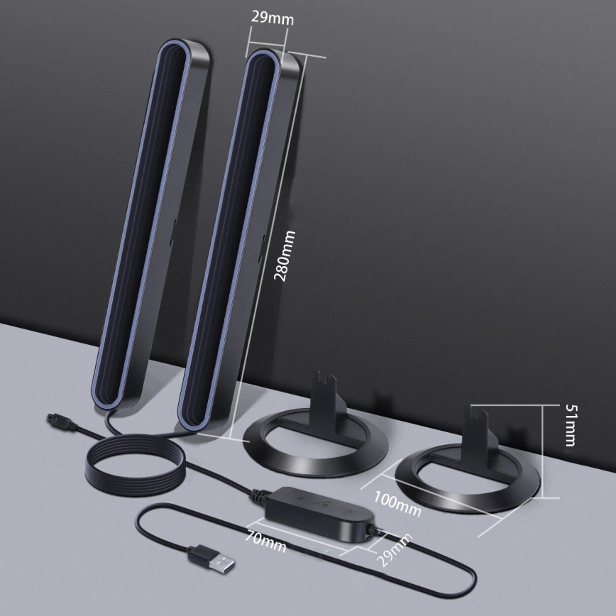 Σετ 2x LED RGBIC ρυθμιζόμενο επιτραπέζιο φωτιστικό LED/5W/5V μαύρο + τηλεχειριστήριο
