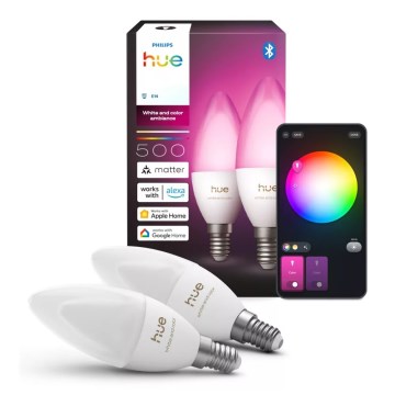 Σετ 2x LED RGBW ρυθμιζόμενος λαμπτήρας Philips Hue White And Color Ambiance B39 E14/3,7W/230V 1000-20000K