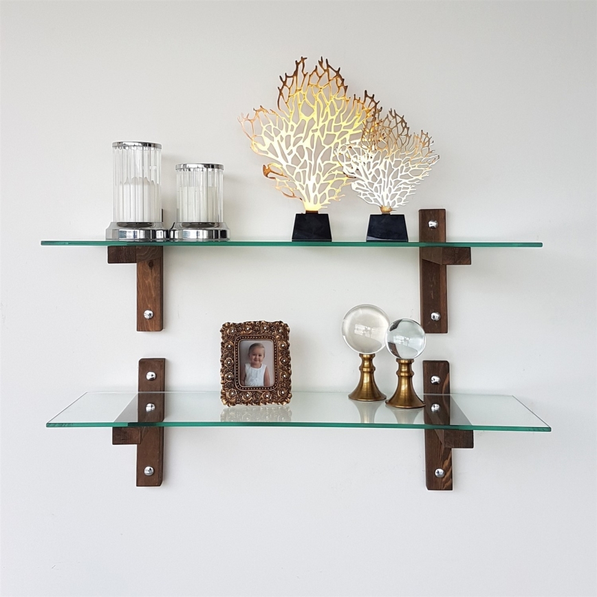 ΣΕΤ 2x Ράφι τοίχου 25x85 cm πεύκο/γυαλί