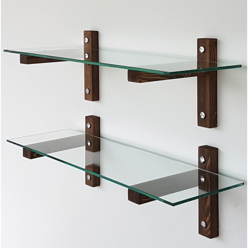 ΣΕΤ 2x Ράφι τοίχου 25x85 cm πεύκο/γυαλί