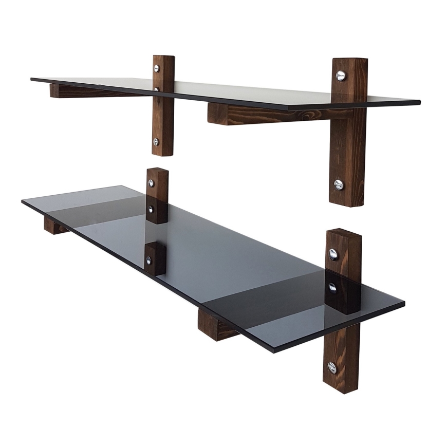 ΣΕΤ 2x Ράφι τοίχου 25x85 cm πεύκο/μαύρο