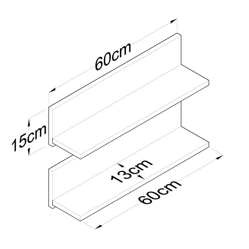 ΣΕΤ 2x Ράφι τοίχου 60x15 cm καφέ