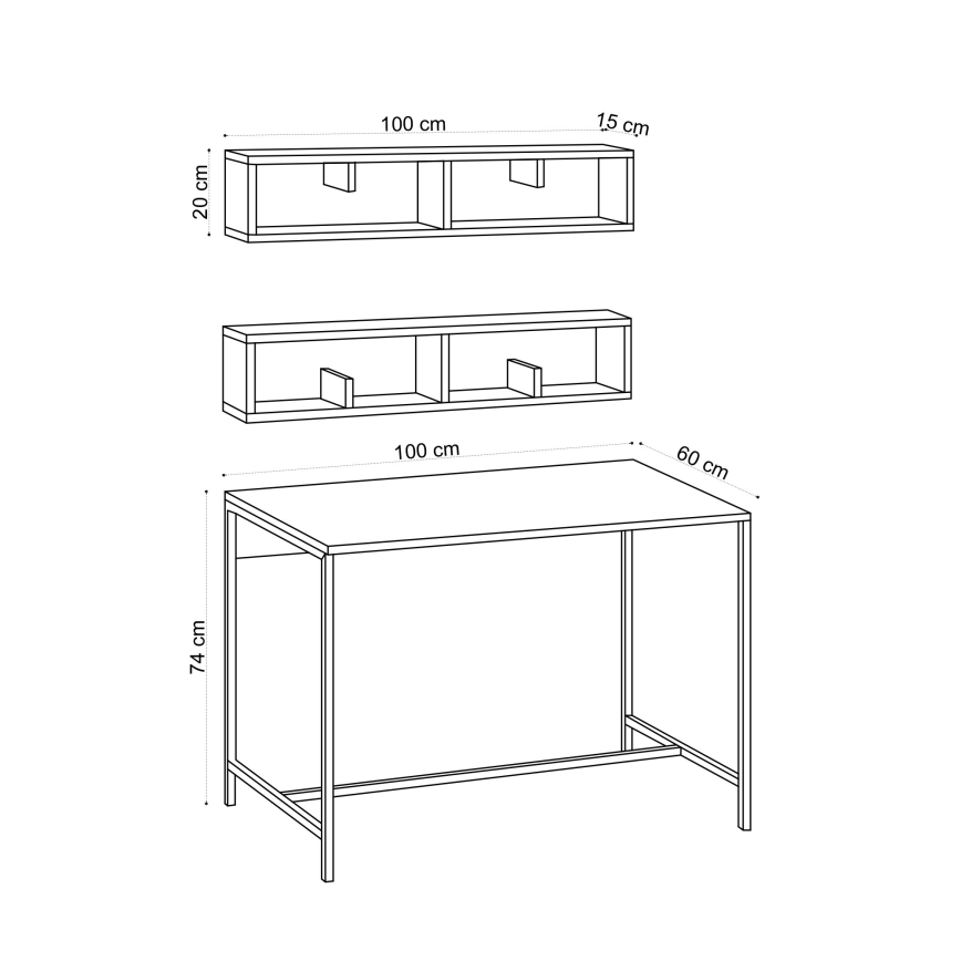 ΣΕΤ 2x Ράφια τοίχου PENNY 20x100 cm + γραφείο 74x100 cm καφέ/μαύρο