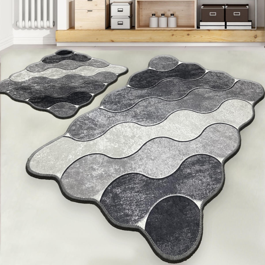 ΣΕΤ 2x Πατάκι μπάνιου CIRCLE 60/100 cm γκρι