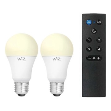 Σετ 2x ρυθμιζόμενες LED λάμπες A60 E27/9W/230V 2700K Wi-Fi + τηλεχειριστήριο - WiZ
