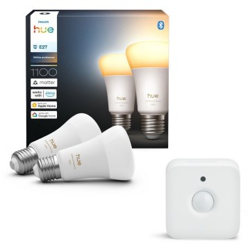 Σετ 2x ρυθμιζόμενες LED λάμπες Philips Hue WHITE AMBIANCE E27/8,1W/230V 1000-20000K + αισθητήρας κίνησης