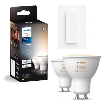 Σετ 2x ρυθμιζόμενες LED λάμπες Philips Hue WHITE AMBIANCE GU10/4,2W/230V 2200-6500K + χειριστήριο dimmer