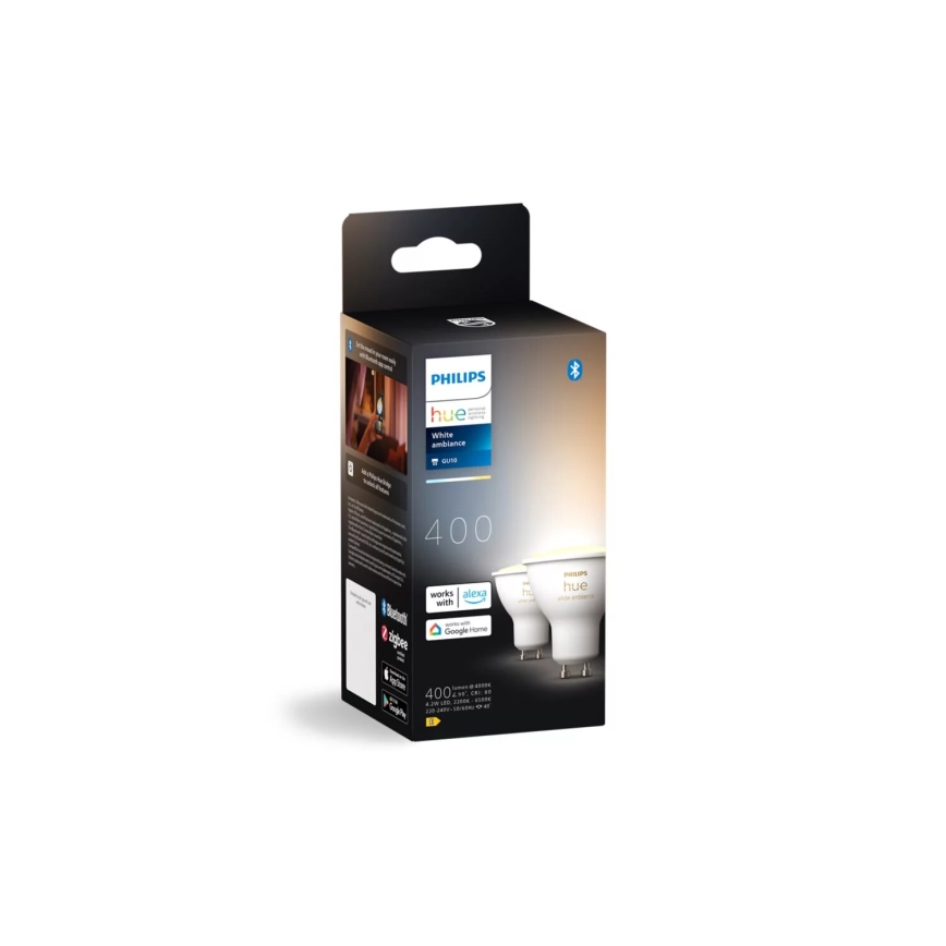 Σετ 2x ρυθμιζόμενοι LED λαμπτήρες Philips Hue WHITE AMBIANCE GU10/4,2W/230V 2200-6500K + Hue bridge