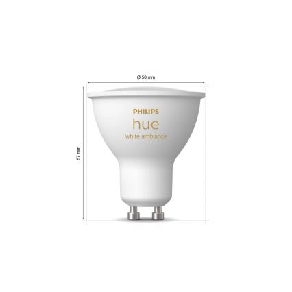 Σετ 2x ρυθμιζόμενοι LED λαμπτήρες Philips Hue WHITE AMBIANCE GU10/4,2W/230V 2200-6500K + Hue bridge