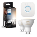 Σετ 2x ρυθμιζόμενοι LED λαμπτήρες Philips Hue WHITE AMBIANCE GU10/4,2W/230V 2200-6500K + Hue bridge