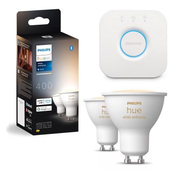 Σετ 2x ρυθμιζόμενοι LED λαμπτήρες Philips Hue WHITE AMBIANCE GU10/4,2W/230V 2200-6500K + Hue bridge