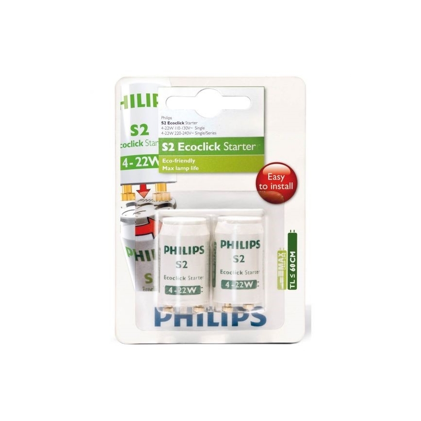 ΣΕΤ 2x Starter για λαμπτήρες φθορισμού Philips S2 4-22W