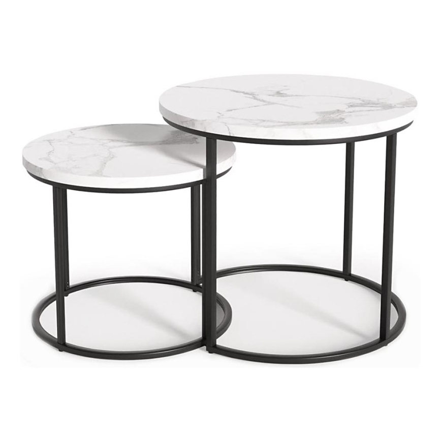 ΣΕΤ 2x Τραπεζάκι σαλονιού OREO διάμετρος 43/53 cm μαύρο/μαρμάρινο μοτίβο
