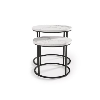 ΣΕΤ 2x Τραπεζάκι σαλονιού OREO διάμετρος 43/53 cm μαύρο/μαρμάρινο μοτίβο