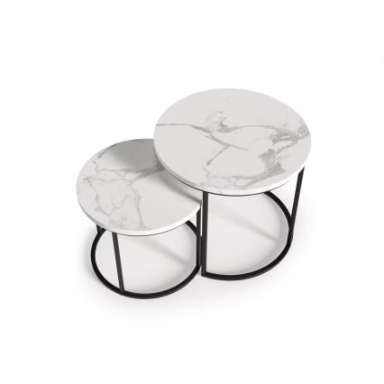 ΣΕΤ 2x Τραπεζάκι σαλονιού OREO διάμετρος 43/53 cm μαύρο/μαρμάρινο μοτίβο