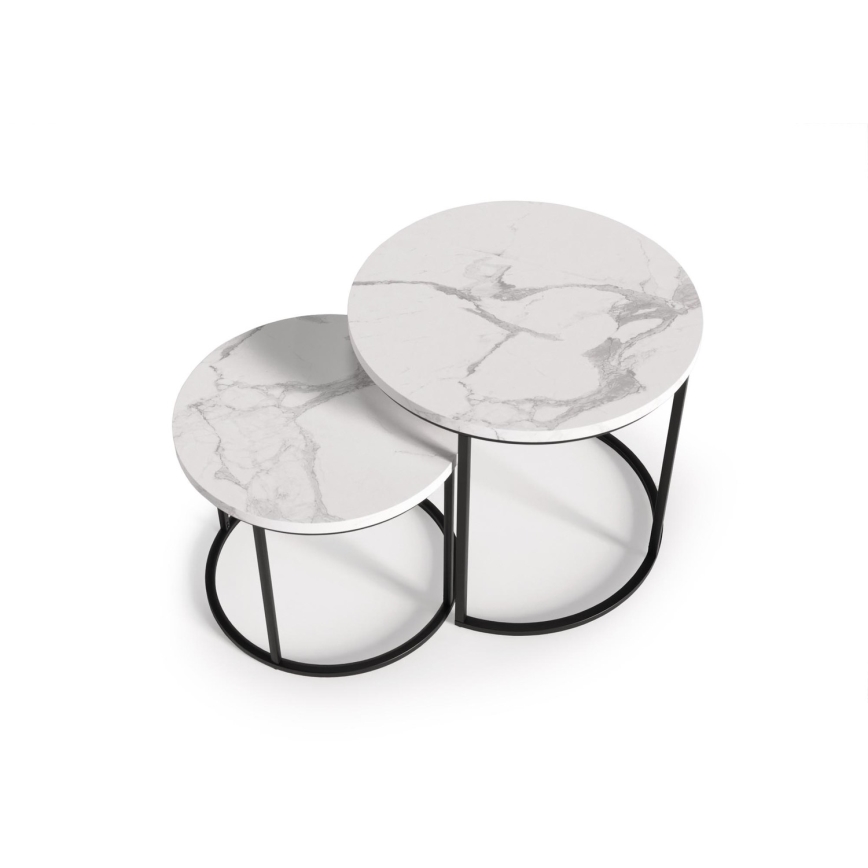 ΣΕΤ 2x Τραπεζάκι σαλονιού OREO διάμετρος 43/53 cm μαύρο/μαρμάρινο μοτίβο