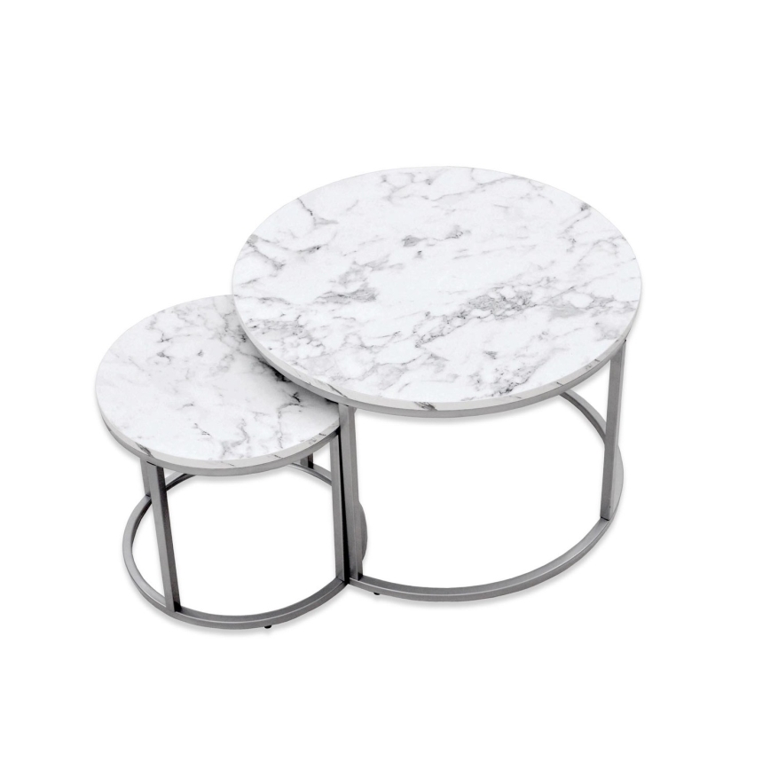 ΣΕΤ 2x Τραπεζάκι σαλονιού PAOLA διάμετρος 38/60 cm γκρι/μαρμάρινο μοτίβο