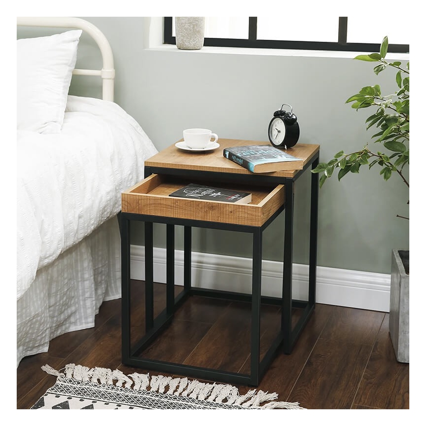 Σετ 2x τραπεζάκια ELDUR καφέ/μαύρο