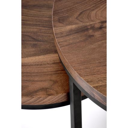 ΣΕΤ 2x Τραπεζάκι σαλονιού OREO διάμ. 43/53 εκ. μαύρο/καρυδιά