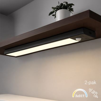 Σετ 2x επαναφορτιζόμενα φωτιστικά LED για έπιπλα με αισθητήρα κίνησης και λυκόφωτος VIRO LED/1,2W/3,7V 800 mAh 3000/4000/6500K 30 cm μαύρα