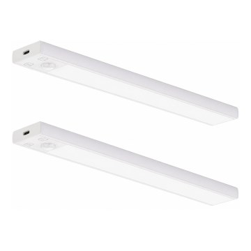 ΣΕΤ 2x επαναφορτιζόμενα LED φωτιστικά για έπιπλα με αισθητήρα κίνησης και λυκόφωτος VIRO LED/1,2W/3,7V 800 mAh 3000/4000/6500K 30 cm λευκό