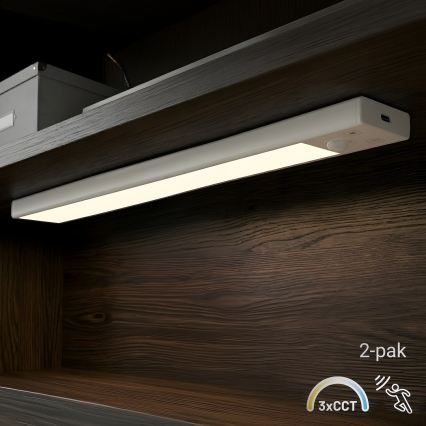 ΣΕΤ 2x επαναφορτιζόμενα LED φωτιστικά για έπιπλα με αισθητήρα κίνησης και λυκόφωτος VIRO LED/1,2W/3,7V 800 mAh 3000/4000/6500K 30 cm λευκό