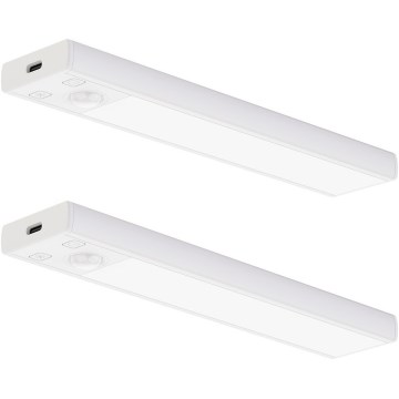 Σετ 2x επαναφορτιζόμενο LED φωτιστικό για έπιπλα με αισθητήρα κίνησης και λυκόφωτος VIRO LED/1W/3,7V 800 mAh 3000/4000/6500K 20 cm λευκό