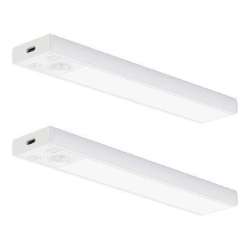 ΣΕΤ 2x Επαναφορτιζόμενο LED φωτιστικό επίπλων με αισθητήρα κίνησης και λυκόφωτος VIRO LED/1W/3,7V 800 mAh 3000/4000/6500K 20 cm λευκό