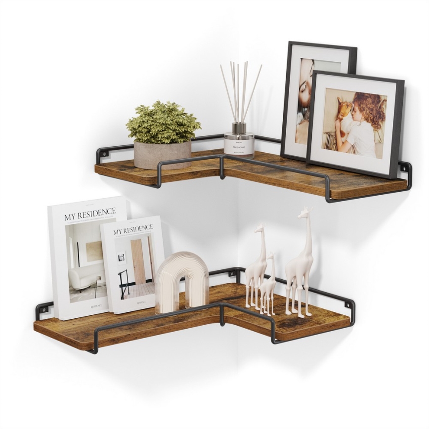 Σετ 2x επιτοίχιων ραφιών SHELFY 40x10x29 cm καφέ/μαύρο